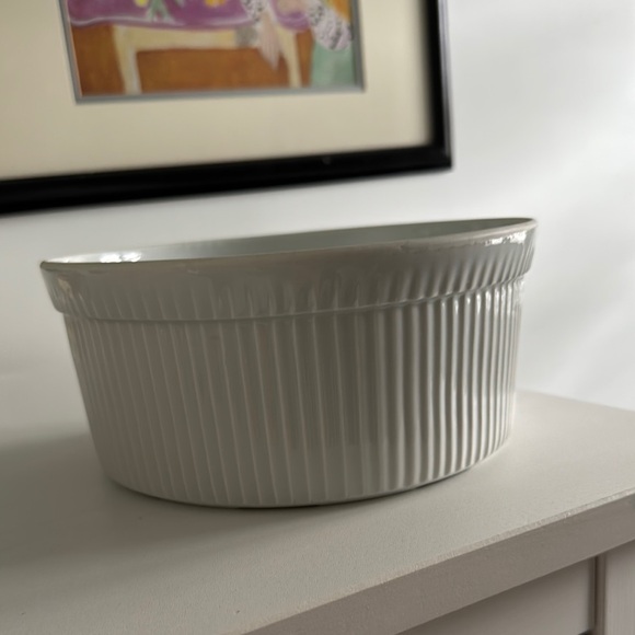 Vintage Apilco Porcelain France White Ribbed Soufflé Baking Dish Size L - Picture 2 of 6